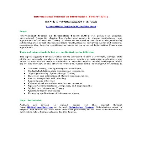 International Journal on Information Theory (IJIT) | PDF
