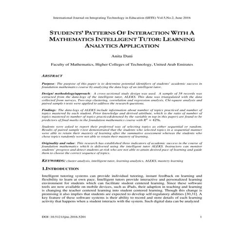 Student's Patterns of Interaction with a Mathematics Intelligent Tutor: Learn...