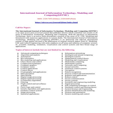 International Journal of Information Technology, Modeling and Computing (IJITMC)