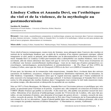 Lindsey Collen et Ananda Devi, ou l’esthétique du viol et de la ...