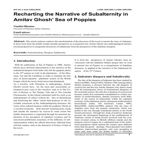 Recharting the Narrative of Subalternity in Amitav Ghosh’ Sea of Poppies