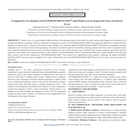 Comparative Evaluation of ENTEROSCREEN-WBTM and Widal test in Suspected ...