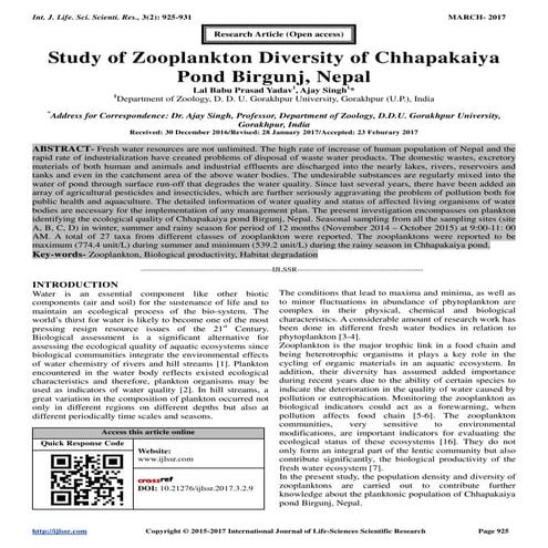 Study of Zooplankton Diversity of Chhapakaiya Pond Birgunj, Nepal