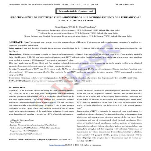 Seroprevalence Of Hepatitis C Virus Among Indoor And Outdoor Patients