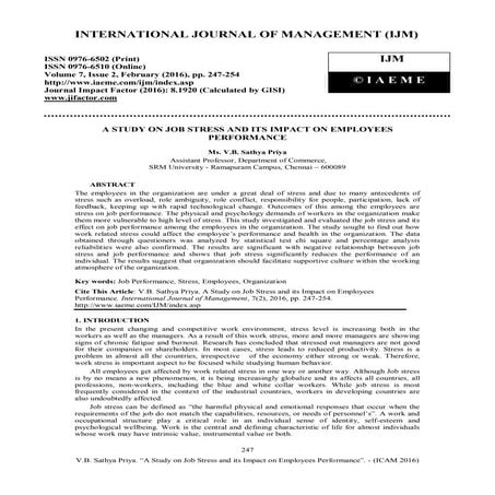 A STUDY ON JOB STRESS AND ITS IMPACT ON EMPLOYEES PERFORMANCE | PDF