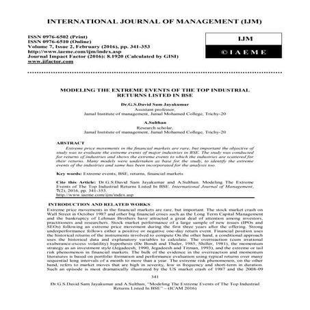 MODELING THE EXTREME EVENTS OF THE TOP INDUSTRIAL RETURNS LISTED IN BSE