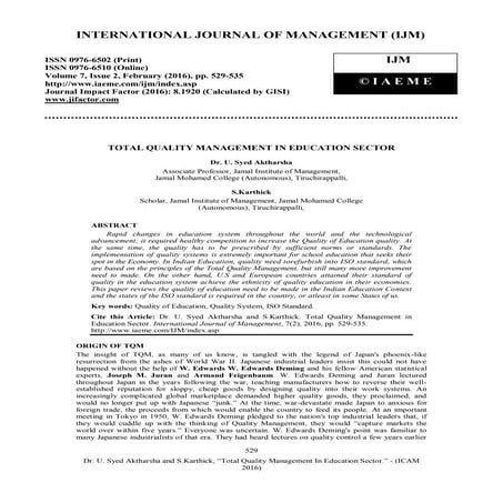 TOTAL QUALITY MANAGEMENT IN EDUCATION SECTOR | PDF