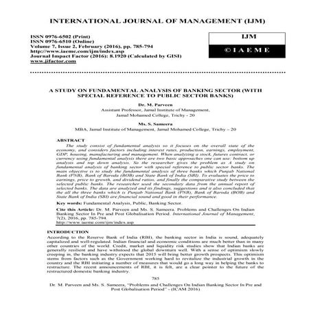 A STUDY ON FUNDAMENTAL ANALYSIS OF BANKING SECTOR (WITH SPECIAL REFERENCE TO ...