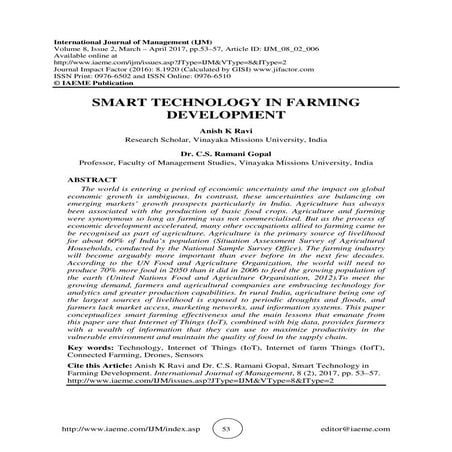 SMART TECHNOLOGY IN FARMING DEVELOPMENT 