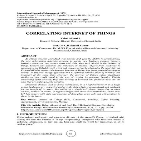 CORRELATING INTERNET OF THINGS 
