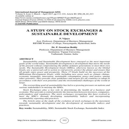 A STUDY ON STOCK EXCHANGES & SUSTAINABLE DEVELOPMENT 
