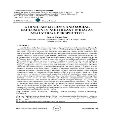 ETHNIC ASSERTIONS AND SOCIAL EXCLUSION IN NORTHEAST INDIA: AN ...