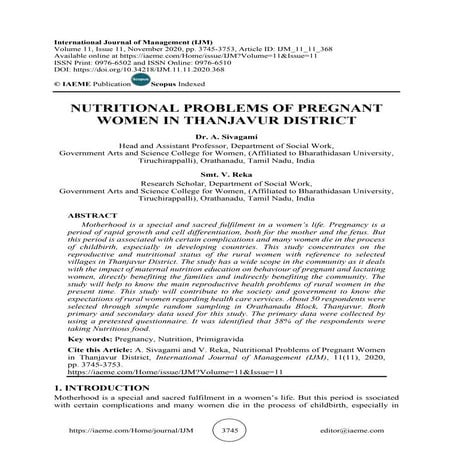 NUTRITIONAL PROBLEMS OF PREGNANT WOMEN IN THANJAVUR DISTRICT | PDF