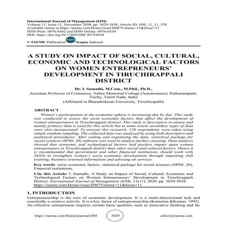 A STUDY ON IMPACT OF SOCIAL, CULTURAL, ECONOMIC AND TECHNOLOGICAL FACTORS ON ...