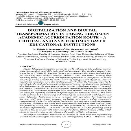 DIGITALIZATION AND DIGITAL TRANSFORMATION IN TAKING THE OMAN ACADEMIC ACCREDI...