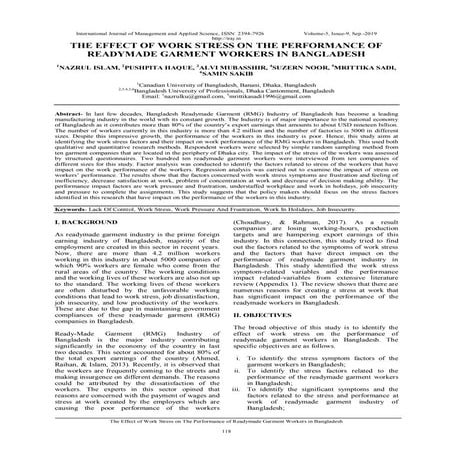 The Effect of Work Stress on the Performance of Ready-made Garment ...