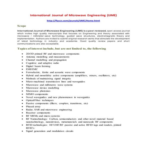 International Journal of Microwave Engineering (IJME)