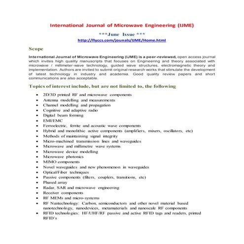 International Journal of Microwave Engineering (IJME)