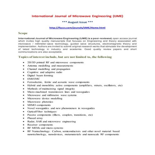 International Journal of Microwave Engineering (IJME)