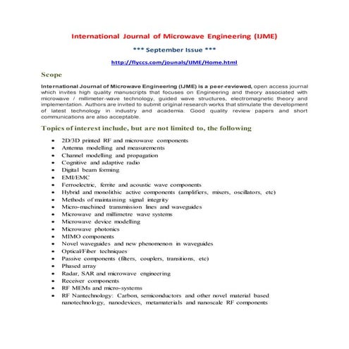 International Journal of Microwave Engineering (IJME)