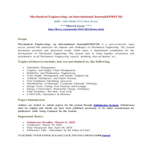 International Journal of Recent Advances in Mechanical Engineering