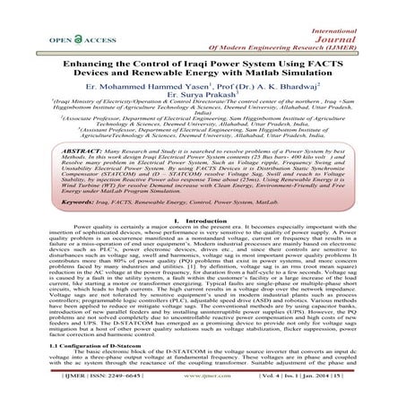 Enhancing the Control of Iraqi Power System Using FACTS  Devices and Renewabl...