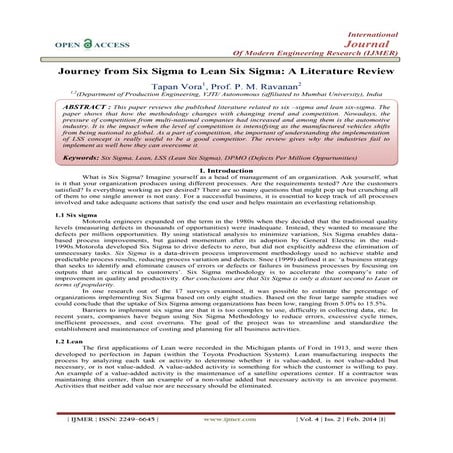 Journey from Six Sigma to Lean Six Sigma: A Literature Review
