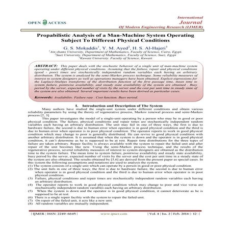 Propabilistic Analysis of a Man-Machine System Operating Subject To Different...