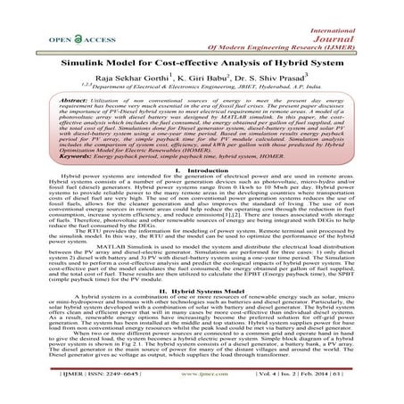 Simulink Model for Cost-effective Analysis of Hybrid System