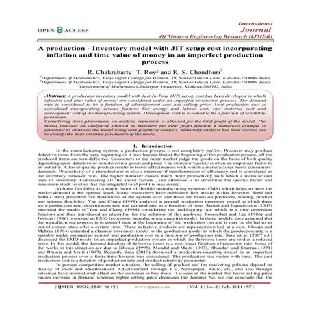 A production - Inventory model with JIT setup cost incorporating inflation an...