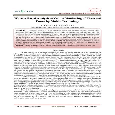 Wavelet Based Analysis of Online Monitoring of Electrical Power by Mobile Tec...