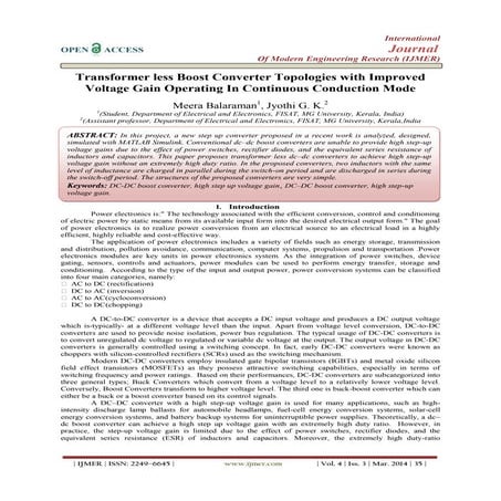 Transformer less Boost Converter Topologies with Improved Voltage Gain Operat...