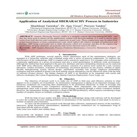 Application of Analytical HIERARACHY Process in Industries