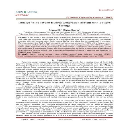 Isolated Wind Hydro Hybrid Generation System with Battery Storage
