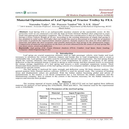 Material Optimization of Leaf Spring of Tractor Trolley by FEA