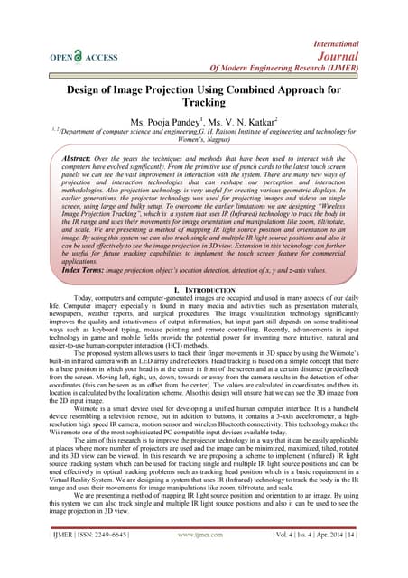 Design of Image Projection Using Combined Approach for  Tracking