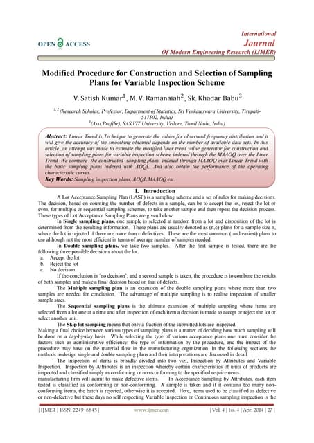 Modified Procedure for Construction and Selection of Sampling  Plans for Vari...