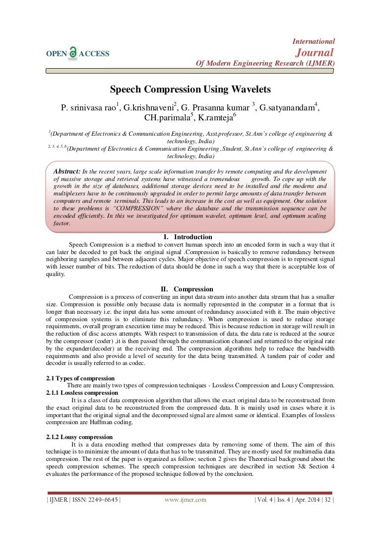Speech Compression Using Wavelets