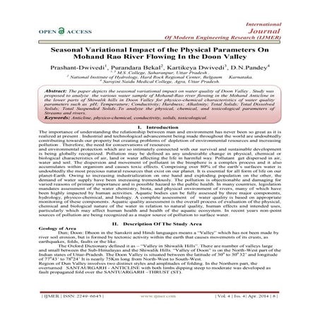 Seasonal Variational Impact of the Physical Parameters On  Mohand Rao River F...