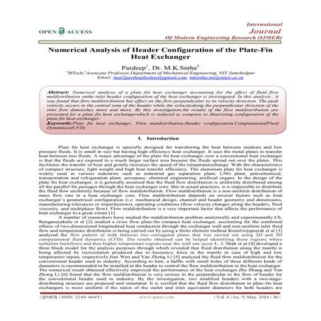 Numerical Analysis of Header Configuration of the Plate-Fin  Heat Exchanger