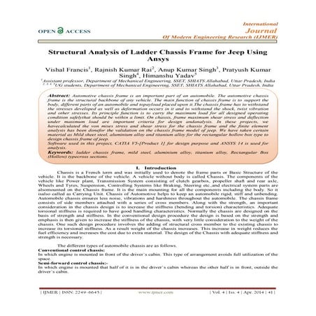 Structural Analysis of Ladder Chassis Frame for Jeep Using  Ansys 