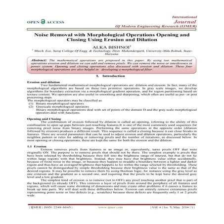 Noise Removal with Morphological Operations Opening and  Closing Using Erosio...
