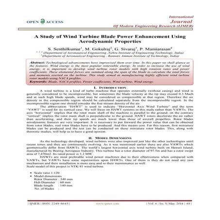 A Study of Wind Turbine Blade Power Enhancement Using  Aerodynamic Properties 