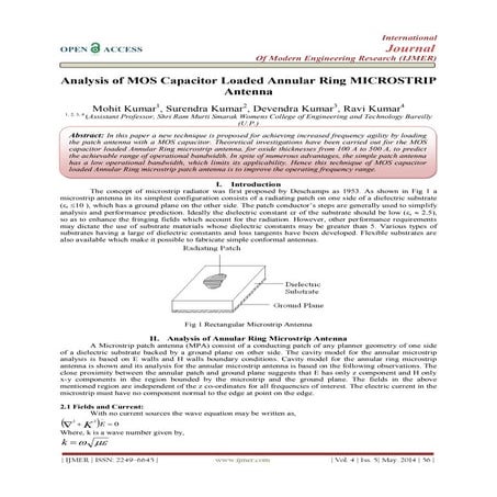 Analysis of MOS Capacitor Loaded Annular Ring MICROSTRIP  Antenna