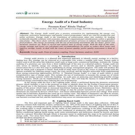 Energy Audit of a Food Industry