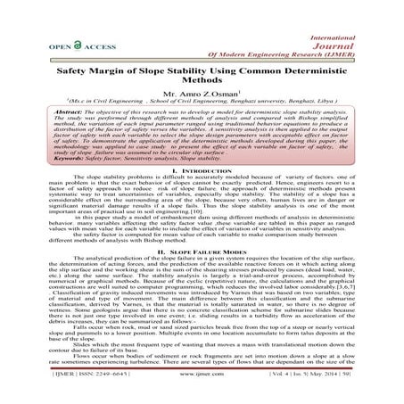 Safety Margin of Slope Stability Using Common Deterministic  Methods
