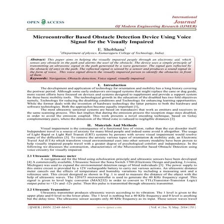 Microcontroller Based Obstacle Detection Device Using Voice  Signal for the V...