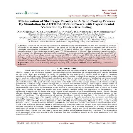 Minimization of Shrinkage Porosity in A Sand Casting Process  By Simulation I...