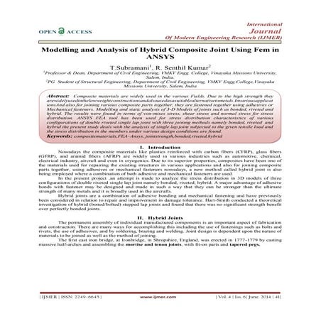 Modelling and Analysis of Hybrid Composite Joint Using Fem in  ANSYS