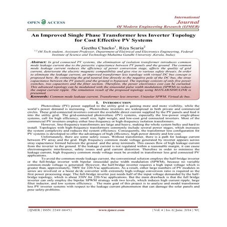 Analysis and Design of Single Phase High Efficiency Transformer less PV ...